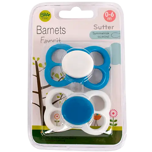 Barnets Favorit Luftsutter Silikone 0-6 Mdr. Blå/Hvid (2 stk)