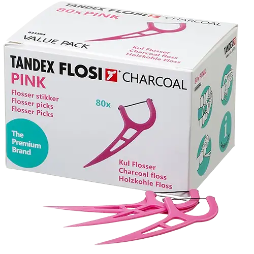 Tandex Flosi Flosser Pink Charcoal Floss (80 stk)