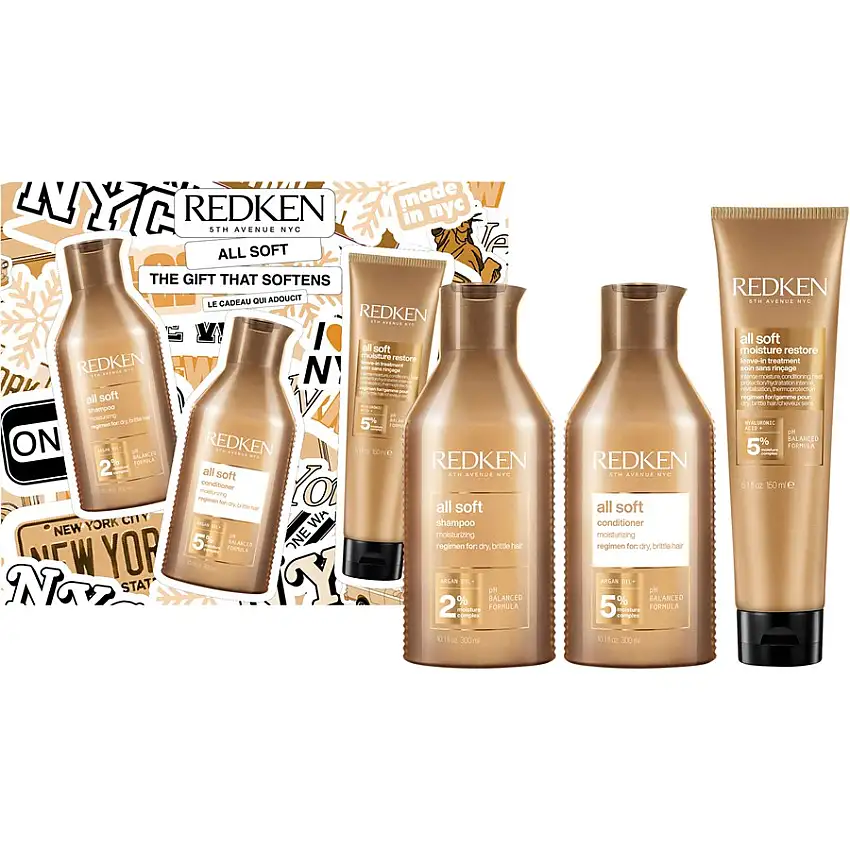 Redken All Soft Hele det bløde julesæt 2025 All Soft Shampoo 300 ml + All Soft Conditioner 300 ml + All Soft Moisture Restore 150 ml / 1 Stk.