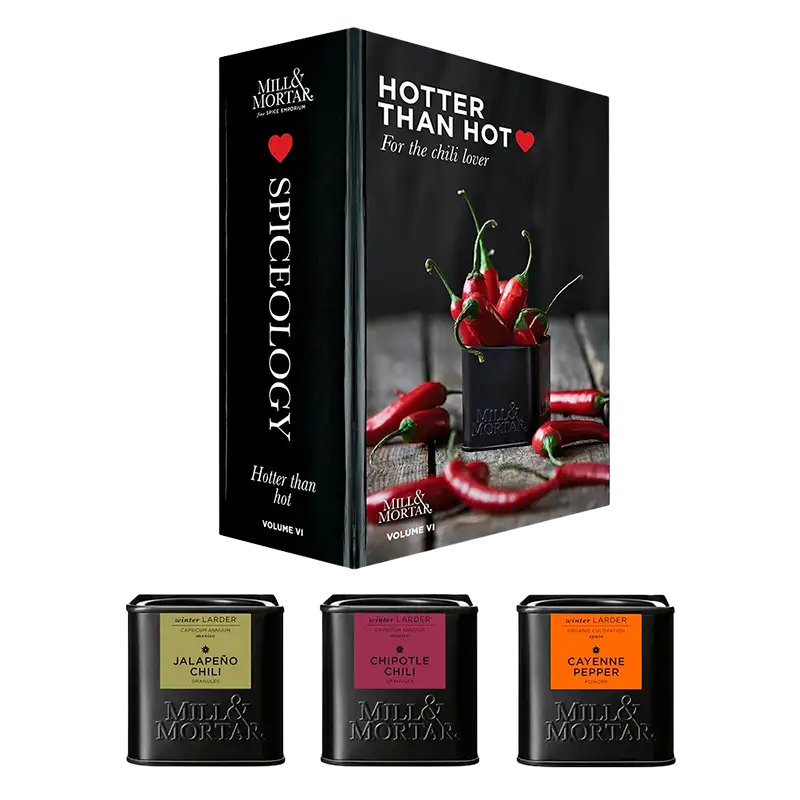 Mill & Mortar Hotter Than Hot Gaveæske - Chipotle, Cayenne, Jalapeño (135 g)
