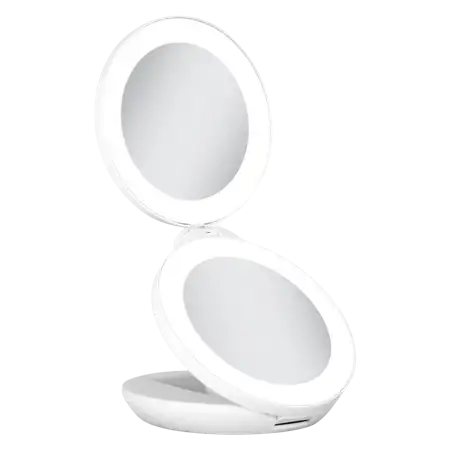 UNIQ Kompakt dobbelt rejsespejl med LED (10x forstørrelse) - Hvid