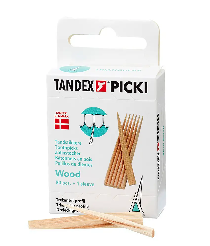Tandex PICKI WOOD, Tandstik 3-kantet, Birketræ 80 stk.