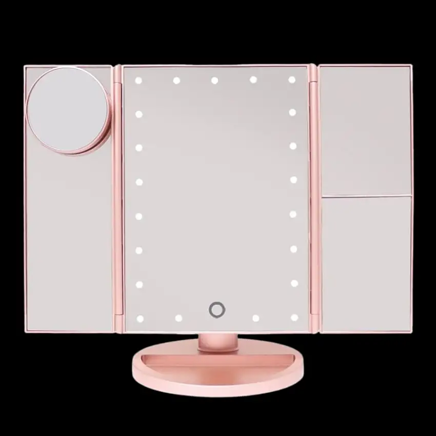UNIQ Three Panel LED Lighted Makeup Mirror Rose Gold