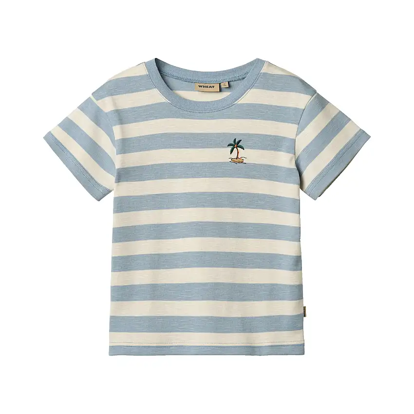 WHEAT T-Shirt Short Sleeve Liam Calm Blue Stripe Str 110/5 år