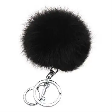 Pels Nøglering Pom Pom Fur Keyring - Sort
