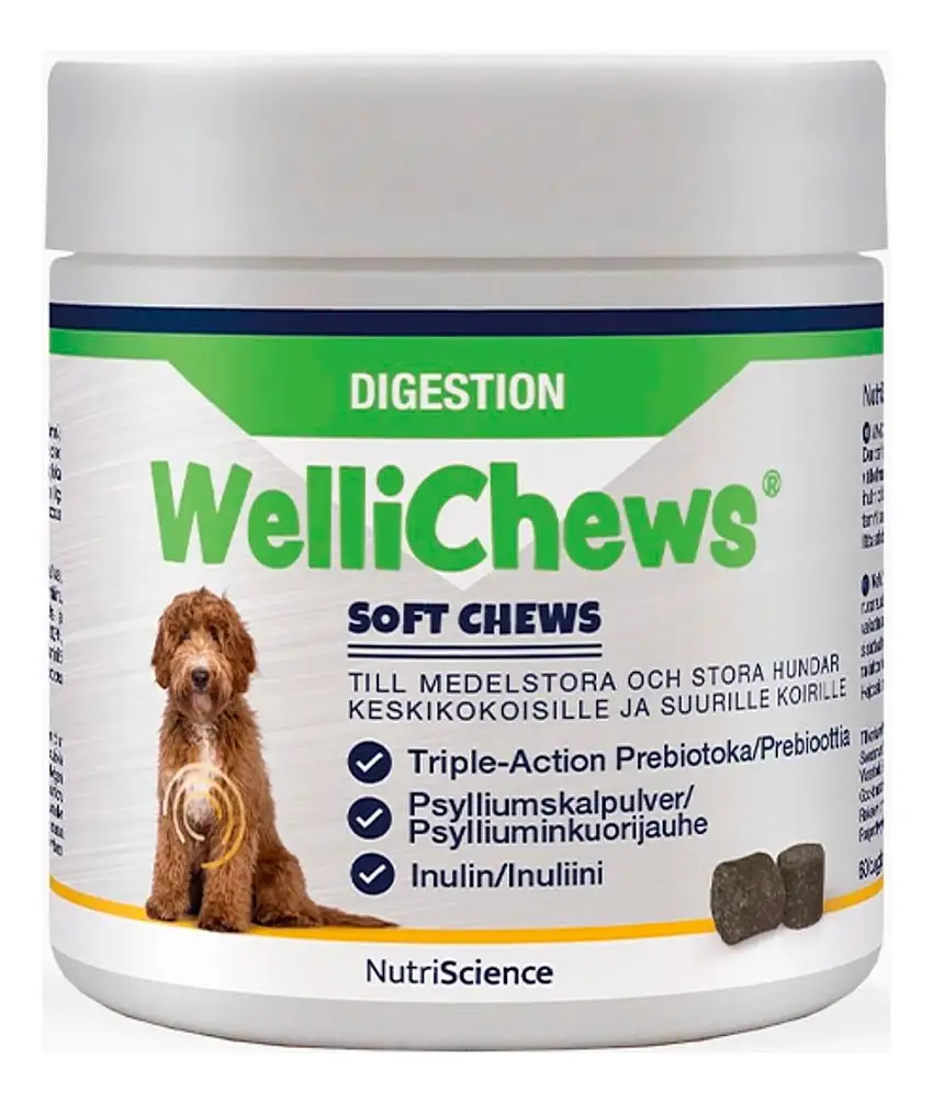 Swedencare Wellichews Digestion tyggetabeletter til hund, M/L - 60 stk.